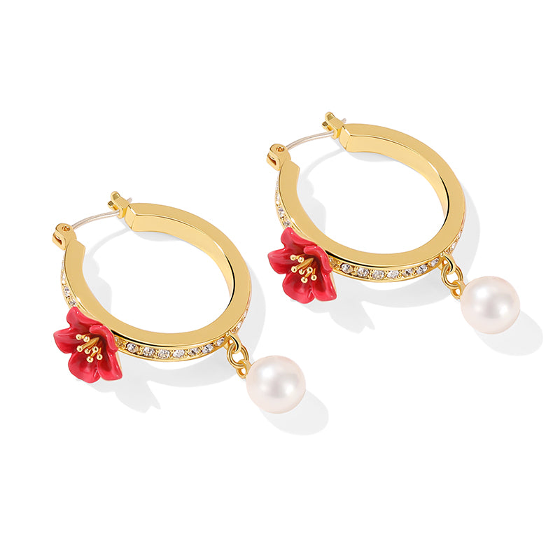 Pearl Crabapple Hoop Earrings
