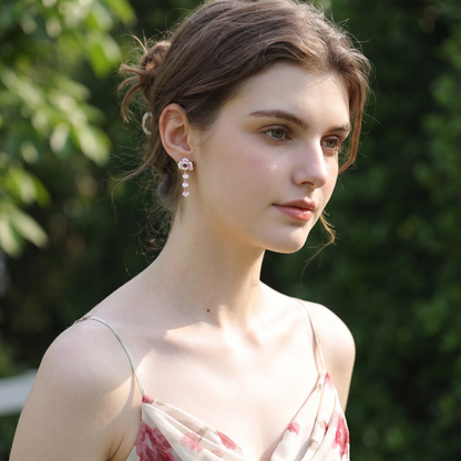 Pink Rose Drop Earrings