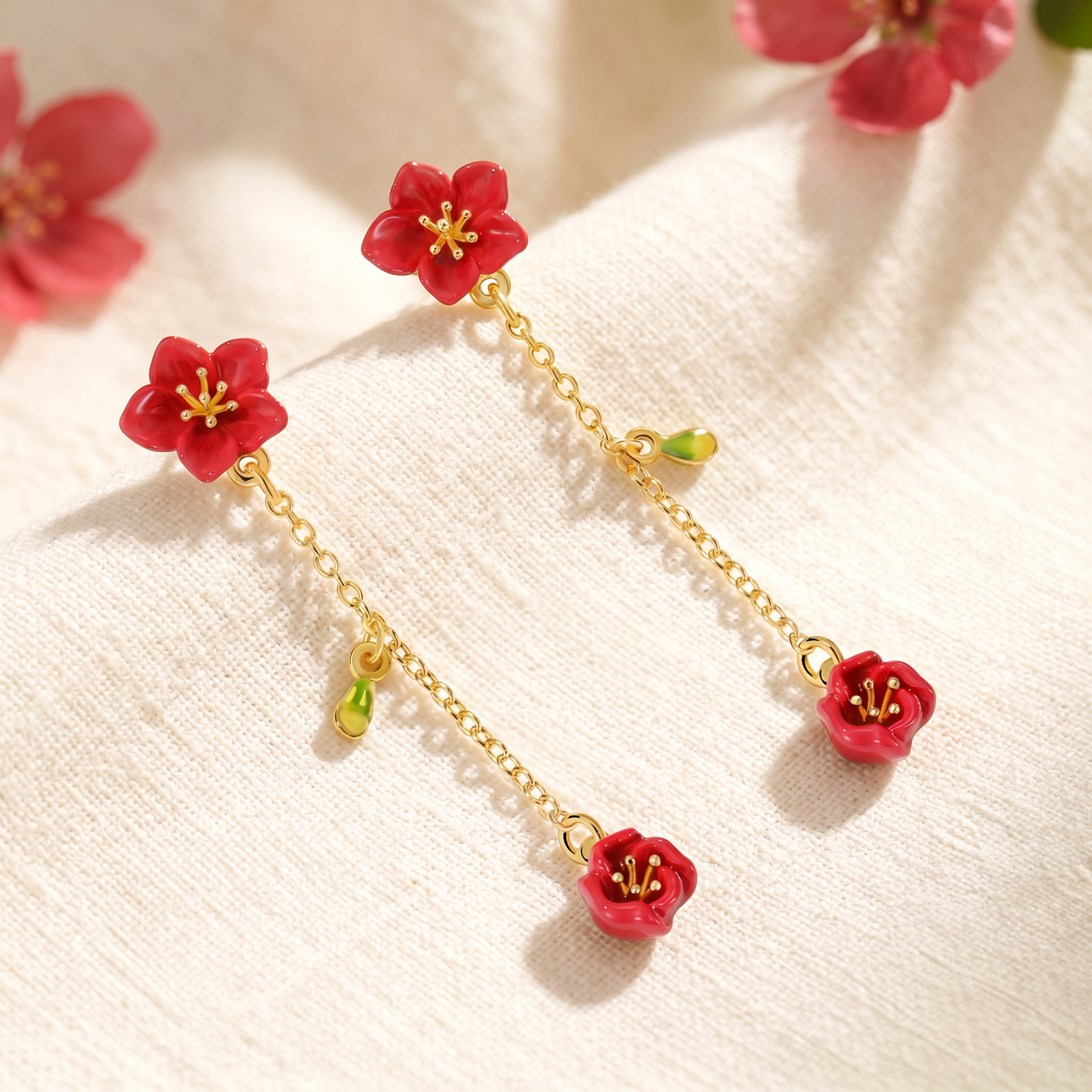 Red Crabapple Tassel Earrings