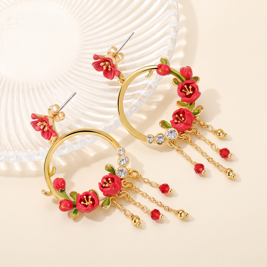 Red Crabapple Hoop Earrings