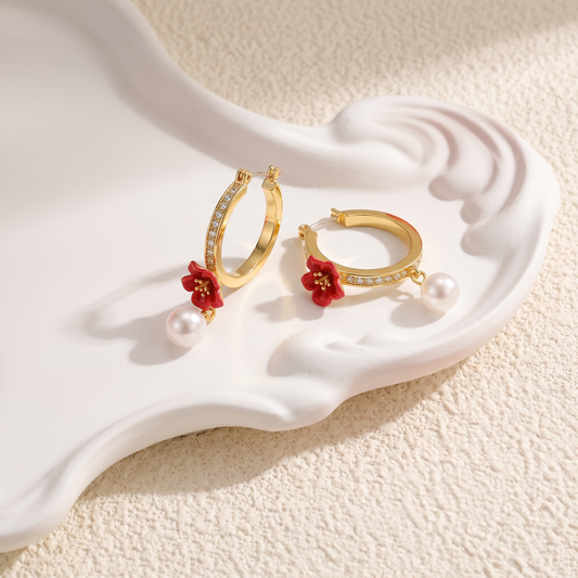 Pearl Crabapple Hoop Earrings
