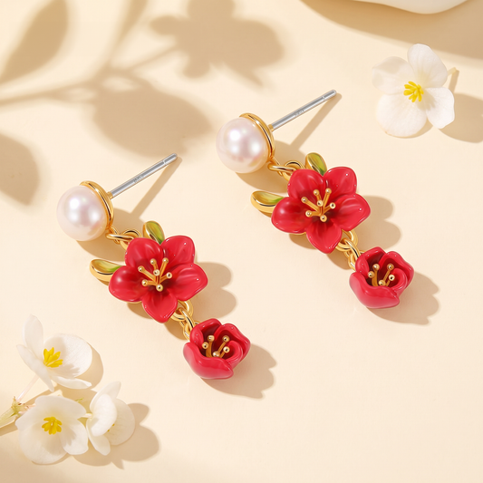 Red Crabapple Drop Earrings