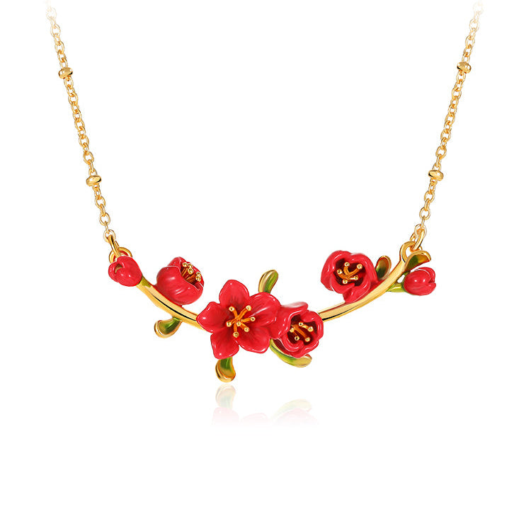 Red Crabapple Branch Necklace