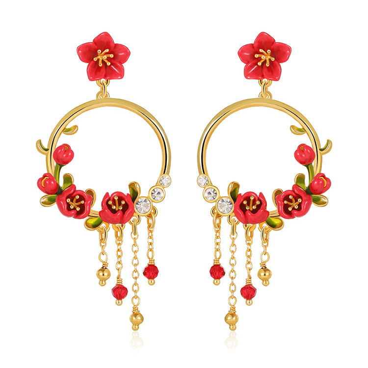 Red Crabapple Hoop Earrings