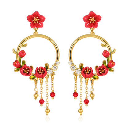 Red Crabapple Hoop Earrings