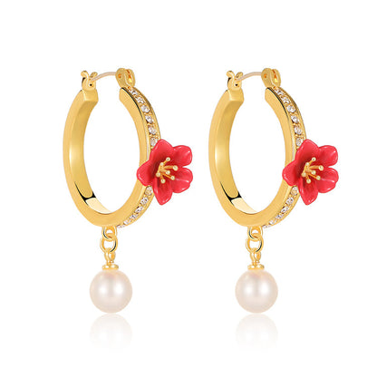 Pearl Crabapple Hoop Earrings