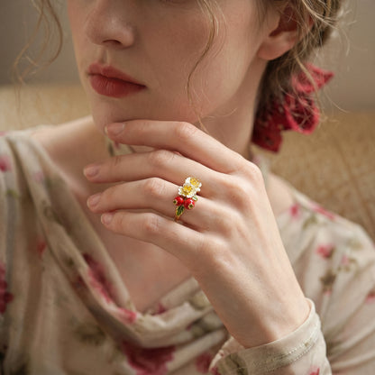 Flowers and Red Berries Ring