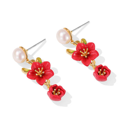 Red Crabapple Drop Earrings