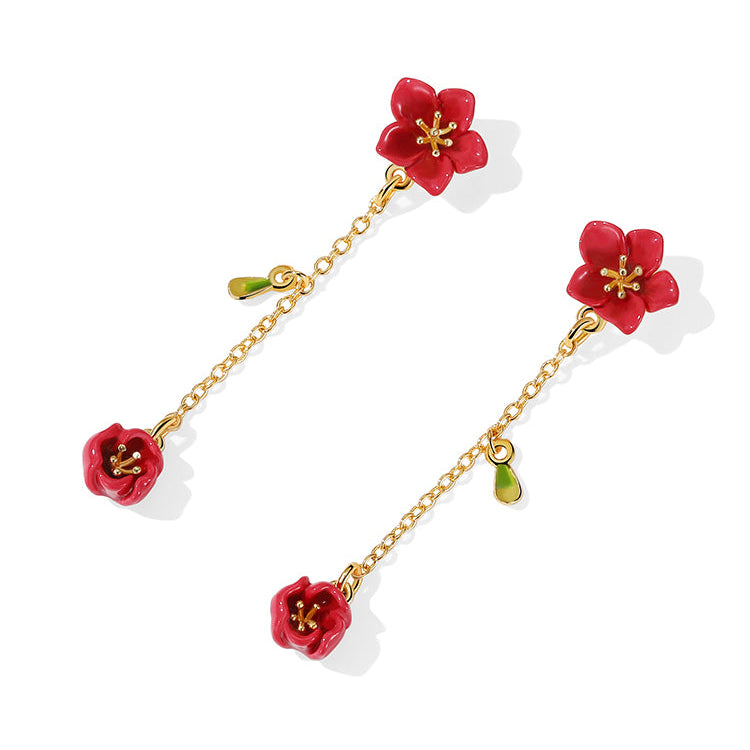 Red Crabapple Tassel Earrings