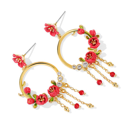 Red Crabapple Hoop Earrings