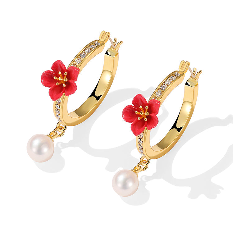Pearl Crabapple Hoop Earrings