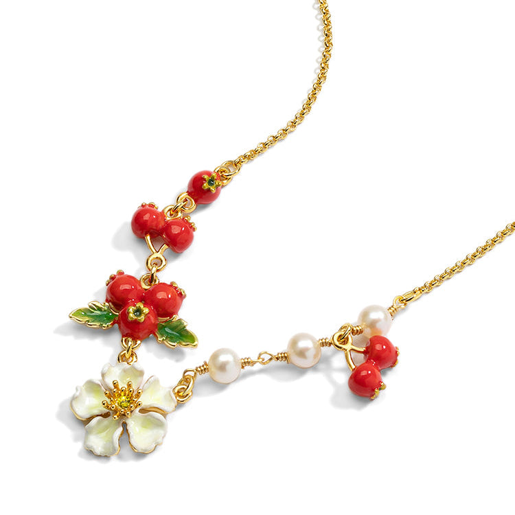 Hawthorn Berry and Flower Necklace