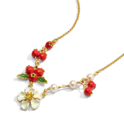 Hawthorn Berry and Flower Necklace