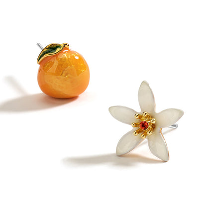 Orange Flower Stud Earrings
