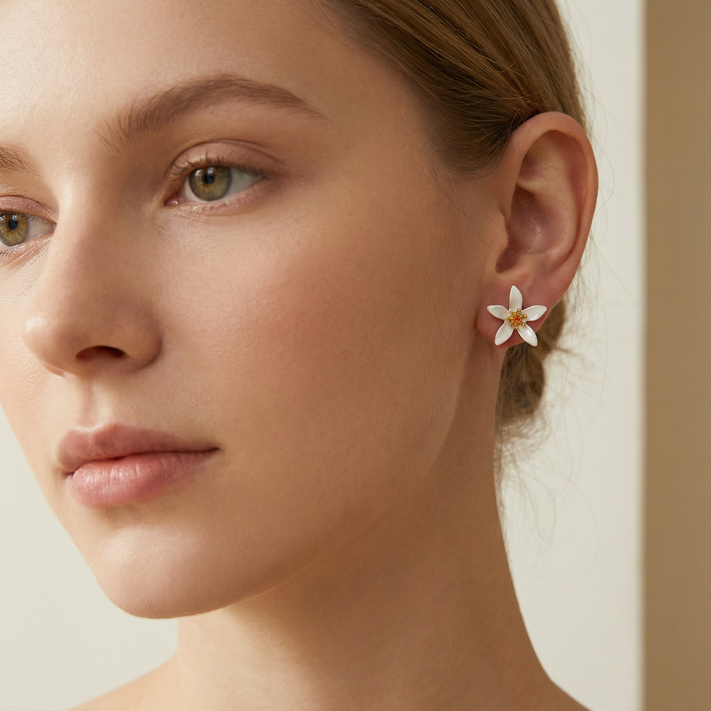 Orange Flower Stud Earrings