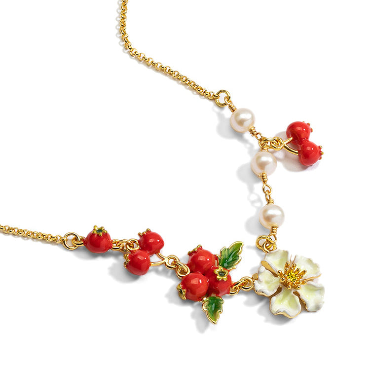 Hawthorn Berry and Flower Necklace