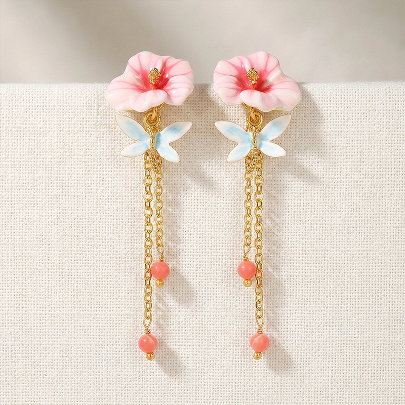 Hibiscus Tassel Earrings