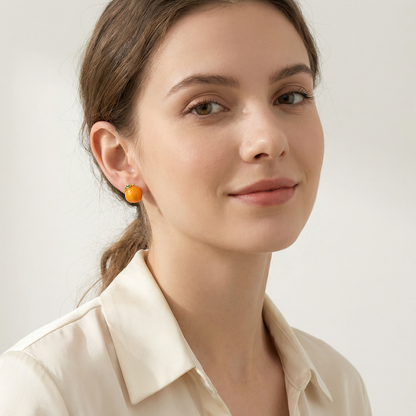 Orange Flower Stud Earrings