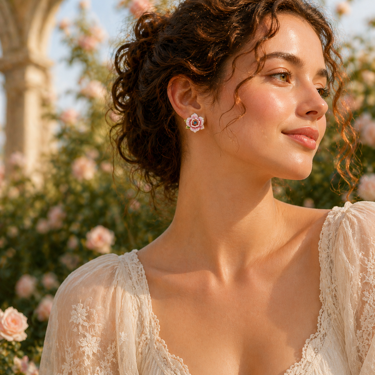 Pink Rose Stud Earrings