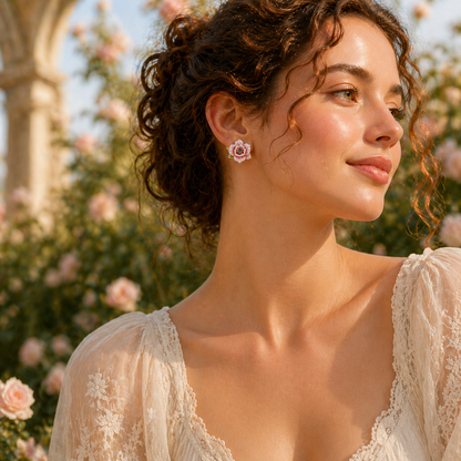 Pink Rose Stud Earrings