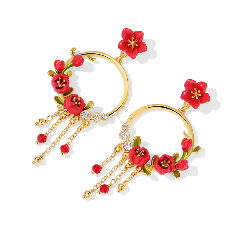 Red Crabapple Hoop Earrings