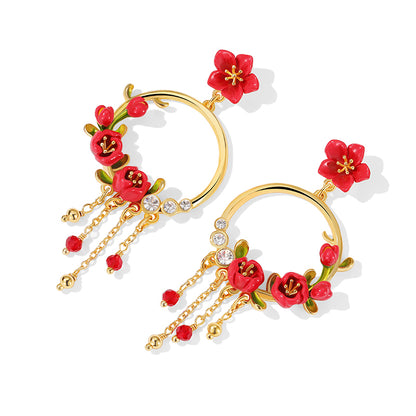 Red Crabapple Hoop Earrings