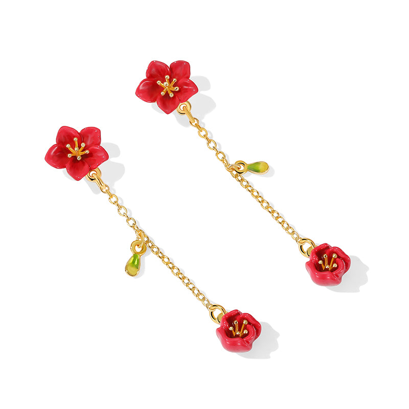 Red Crabapple Tassel Earrings