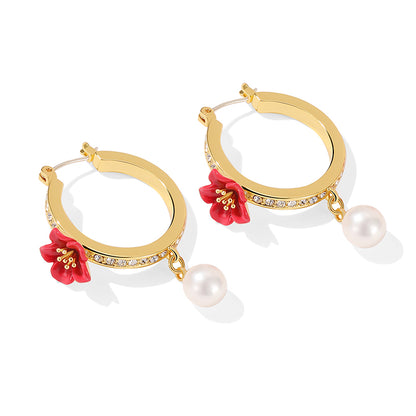 Pearl Crabapple Hoop Earrings