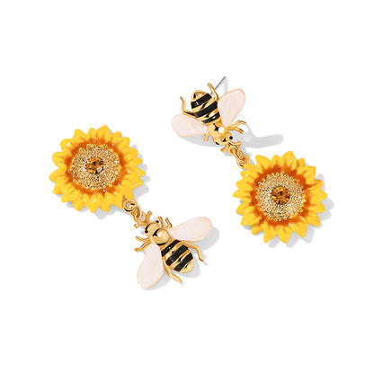 Sunflower Bee Earrings