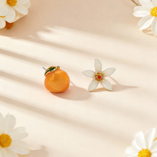 Orange Flower Stud Earrings