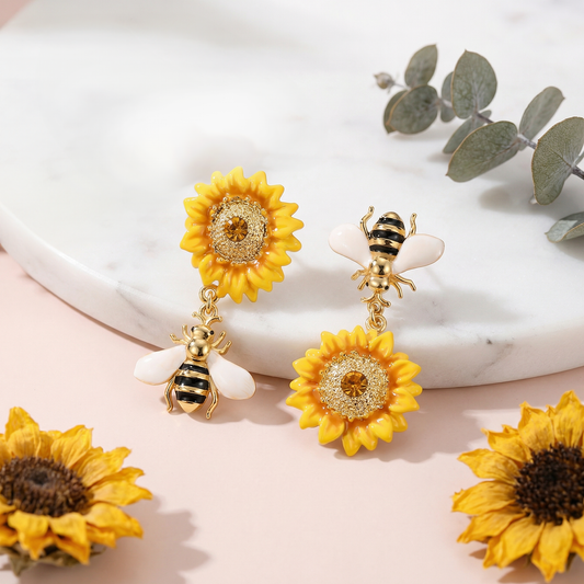 Sunflower Bee Earrings